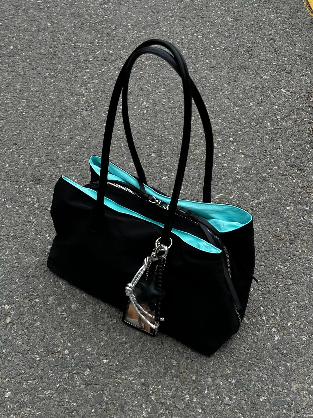 Large capacity nylon color-block tote bag for women, 2026 new multi-compartment handbag, casual versatile shoulder bag