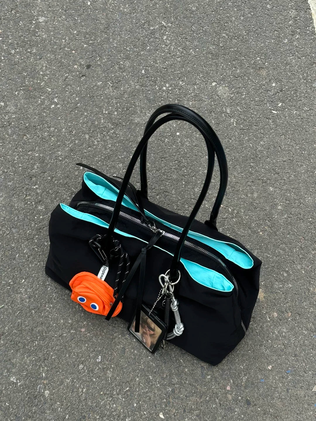 Large capacity nylon color-block tote bag for women, 2026 new multi-compartment handbag, casual versatile shoulder bag