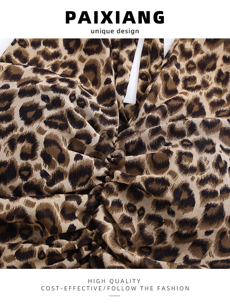 PAIXIANG American Hot Girl Leopard Print Halter-Neck Camisole for Women, Summer Slimming Stylish Top with Padded Breasts