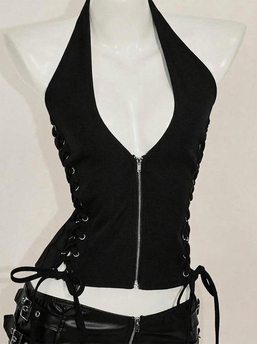 VENOM CINCH TOP black corset halter
